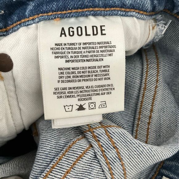 Agolde Blue Denim Cotton Stretch High-Rise Straight Leg Jeans Light Wash Size 24 - Picture 5 of 5